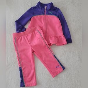 Puma Kids Matching Set Tracksuit Peplum Jacket Joggers Size 18M Baby Girl Pink